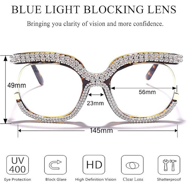Blåljussperrande överdimensionerade glasögon, snygga runda glasögonbågar för kvinnor, UV400-skyddande glasögon
