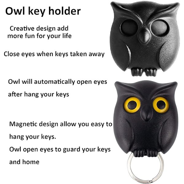 3PCS Ugle Nøkkelholder Søt Magnetisk Natt Ugle Nøkkelring Holder, Automatisk Åpne Lukke Øyne