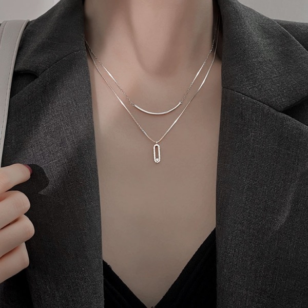 Kvinnors halsband, halsband Rostfritt stål Silver Layered Chain Pendant Halsband