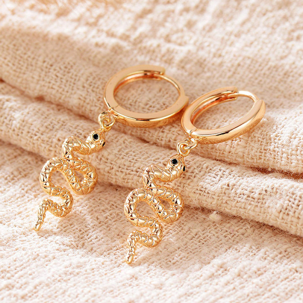 Guld orm örhängen för kvinnor 18K guldpläterade fina ormformade charm Huggie H