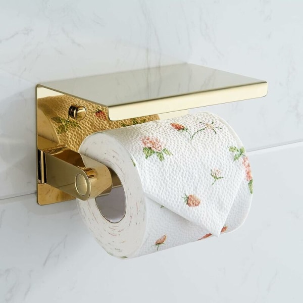 Guld toiletrulleholder 304 toiletrulleholder med hylde Væghængt toiletrulleholder til badeværelse