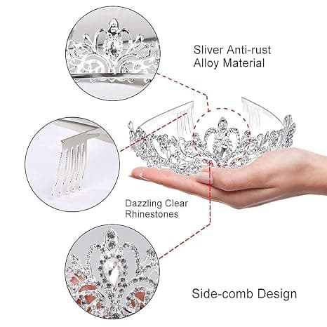 Silver Crystal Tiara för Kvinnor och Flickor