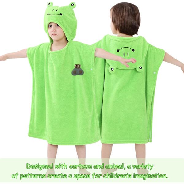 Barn Poncho Handduk, Mjuk Bomull Badlakan Med Huva, Superabsorberande Tecknad Djur Design För Flickor Pojkar Spädbarn Småbarn (Grön Groda)