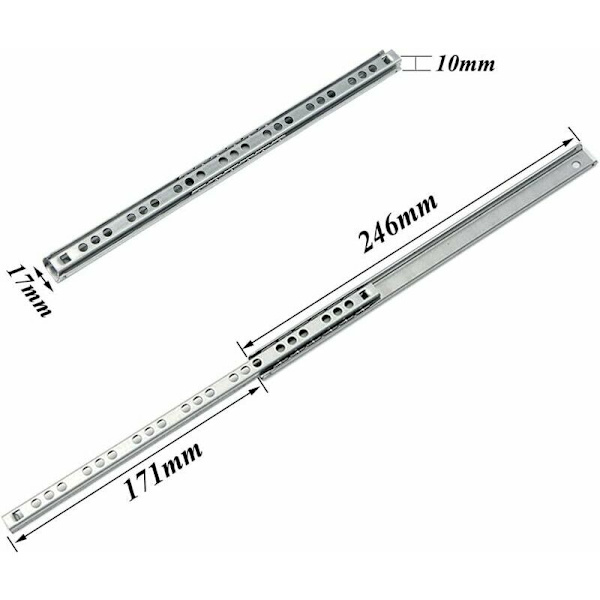 Skuffeskinne 2 par Metal Kugleleje Skuffeskinner Kugleleje Skuffeskinner Skuffeskinneskinner Kuglelejeskinner til Møbelskuffe 246x17x10mm
