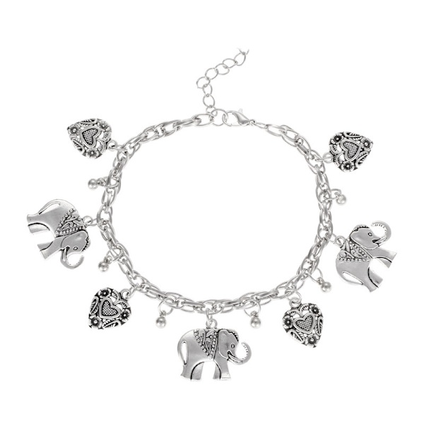 Muodi Retro Kaiverrettu Elefantti Sydänrannekoru Anklet Kaksi Käyttöä, setti