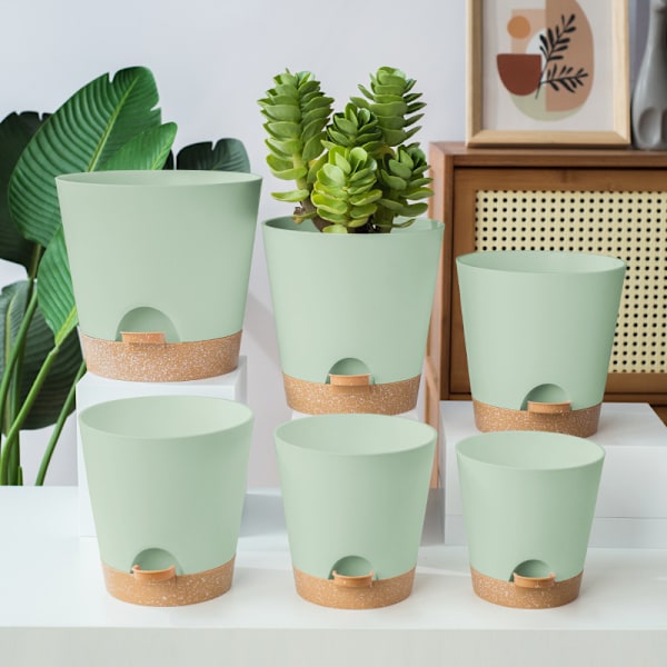 Plastik Blomsterpotter, 20/17.5/16.5/15/14/12.8cm Plastik Blomster-/Plante Potte, Selv-vandende med Blomster Underkop Egnet til Indendørs og Udendørs Altan
