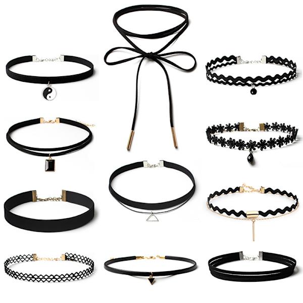 Svart choker set sammet choker halsband spets tatuering choker tofs