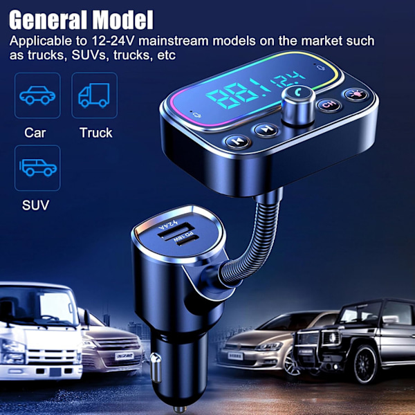 Bluetooth FM-lähetin kahdella mikrofonilla, [Yksi näppäin FM:n sammuttamiseen] Langaton handsfree-autosarja 3 USB-portilla, tukee USB-muistitikkua/AUX-lähtöä
