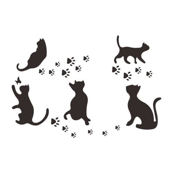 Svarte vinylveggdekor med hoppende katter på veggen for å leve