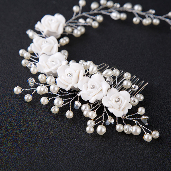 Brud Blomster Hårkam Perle Bryllup Tiara Hodeplagg Hodebånd H