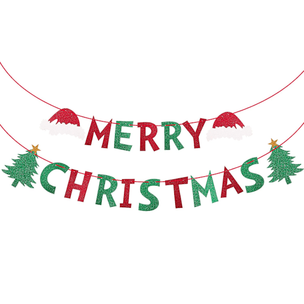 MERRY CHRISTMAS Bunting Garland, Glitter Merry Christmas Banner, Red and Green Christmas Banner Bunting Pennant for Hanging Ornaments Decoration