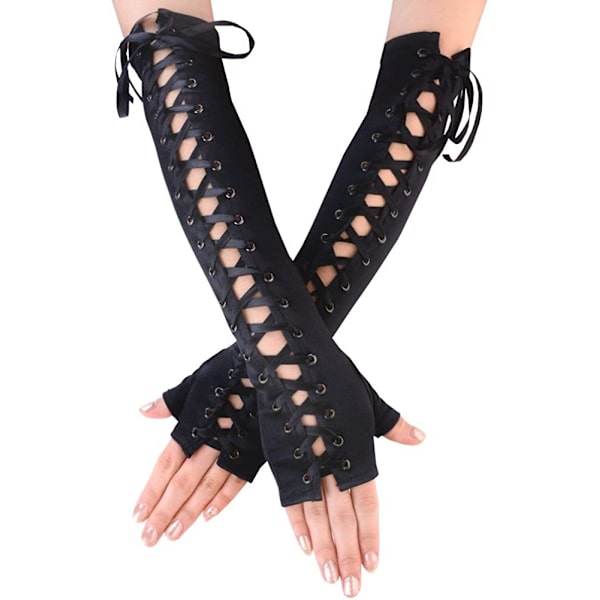 Fingerløse hansker for kvinner Albue snøring steampunk kostyme arm varmer
