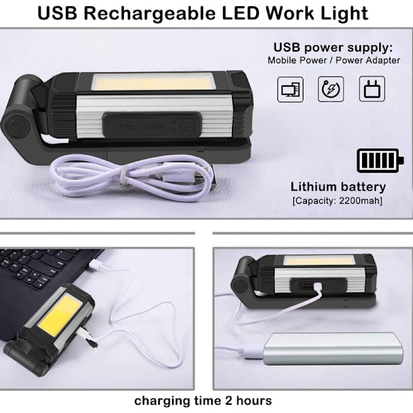 COB arbetslampa LED servicelampa med USB magnetisk servicelampa, grå