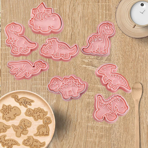 8 stk Dinosaur Pattern Animal Biscuit Stamp, Cartoon Cookie Cutter, Bil