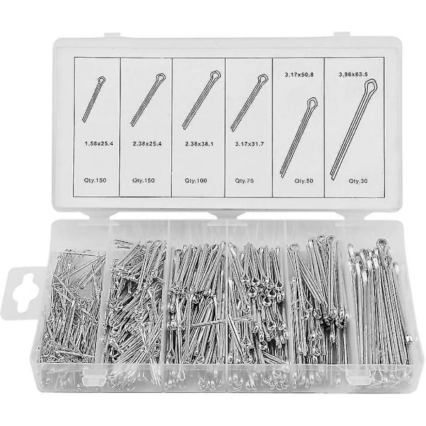 555-dels Splitstiftssortiment, 6 Storlekar Splitstift Mekanisk Koppling Hårfästen Traktor Fäste Clip Kit