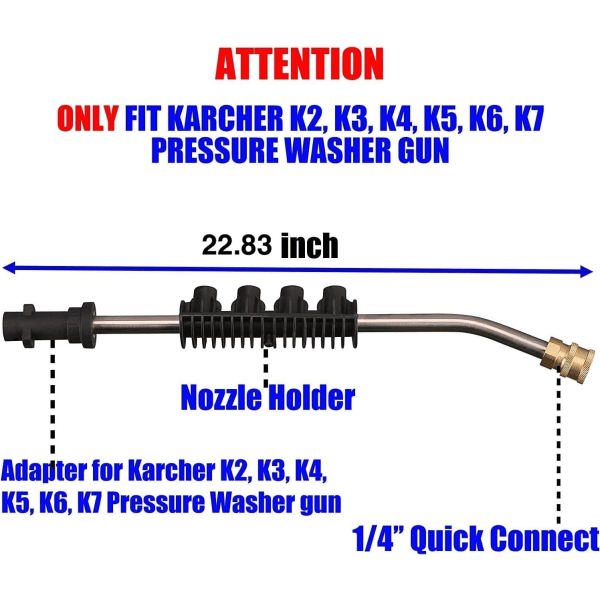 Høytrykksvaskerforlengerlanse, 58 cm 23'' erstatningssprøytepistol med 5 Je