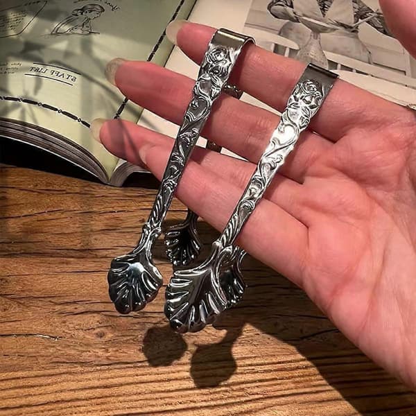 2 stk. Rustfrit Stål Rose Design U-formet Tang, Mini Sukkertang til Is