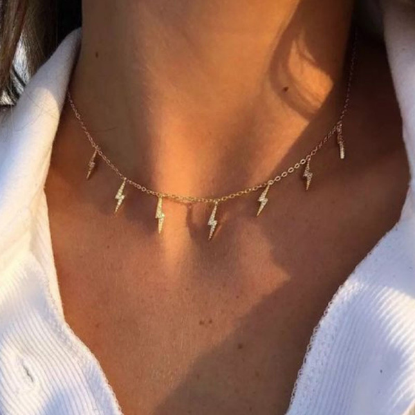 Vintage Blixt Halsband Choker Guld Legering Hänge Halsband Pläterad