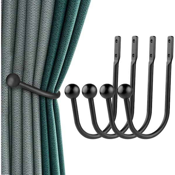 Pieces Metal Gardin Tiebacks, U Form Gardin Holdbacks Draperi Holdbacks, til Boligindretning Gardiner, Soveværelse, Køkken (Sort)