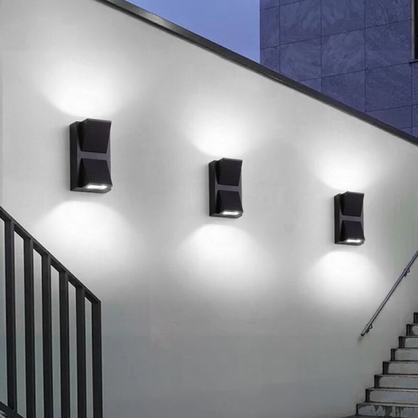 Væglampe - 1 stk., 6W - Indendørs/udendørs LED-væglampe, 6000K Hvid væglampe IP65 Udendørs væglampe til soveværelse, stue, badeværelse, dobbelt sort
