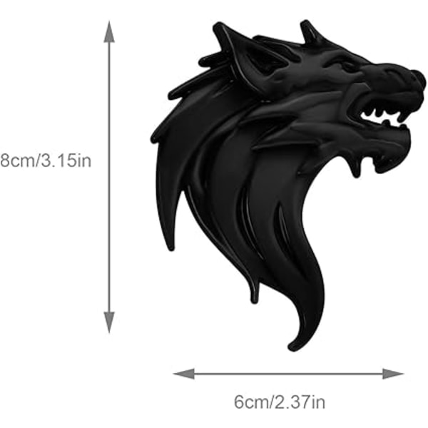 Par 3D Metall Bilklistremerker Ulvehode Dekal Emblem Merke Reflekterende Motorsykkel Auto Dekor Klistremerker Vindusdekorasjon Svart