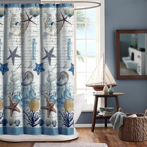 Under The Sea Blå Skrov Polyester Duschdraperi, Havstryckt