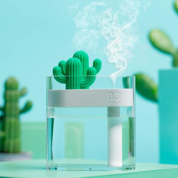 USB Cool Mist Luftfukter med nattlys, Mini Size Cactus Fukt