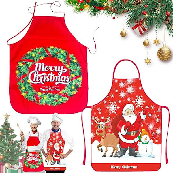 Juleforkle med Santa, Kjøkkenforkle, Julematlagingsforkle, Rød Juleforkle Trykt Forkle, Juleforklær til Julefest, Matlaging, Baking