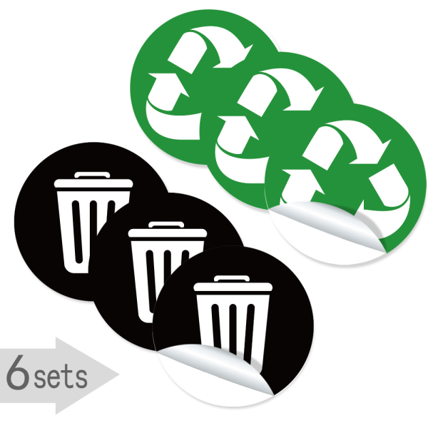 Selvklebende klistremerker for resirkulering og søppelbøtte, runde resirkuleringspinne for logoskilt