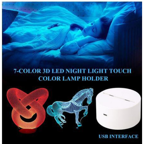 LED Natlampe 3D Farverig Fjernbetjening Lys Smart Touch Remo