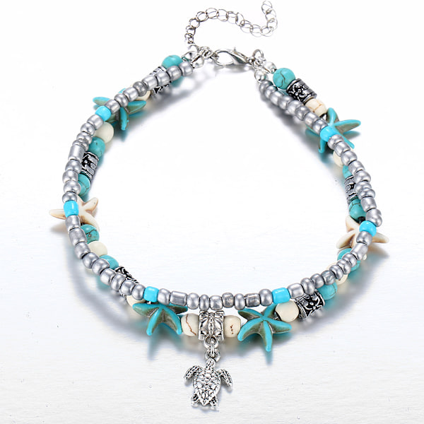 2 stk. Boho Skal/søsstjerne/skildpadde/væve ankelkæder armbånd perler A