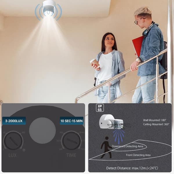AC 220-240V PIR Bevegelsessensor Vanntett Veggsensor Lysbryter 3-12m Deteksjonsområde.