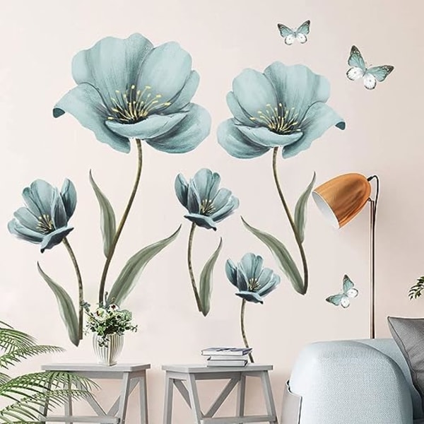 En set blomma väggdekaler Väggdekaler Blue Butterfly Wall Sti