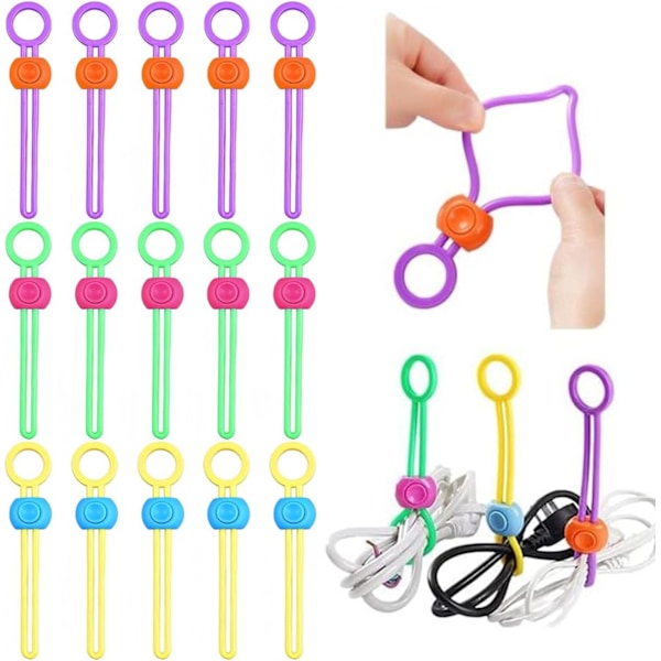 15 stk Matposeforsegler, Plastmatposeklips, Matklips for Snacksposer, Oppbevaringsposer, Ladingkabel