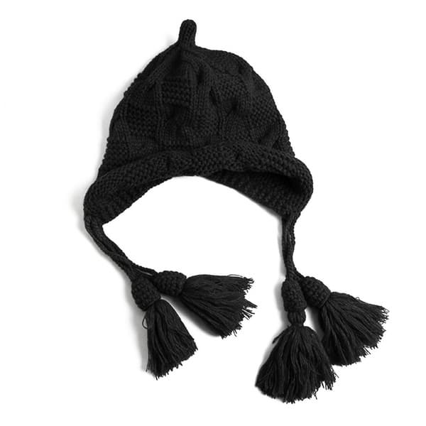 Strikkede Tassel Hat Vindtæt Varmt Vinter Øreklapper Hat Komfortabel til Efterår Sort M 56-58cm