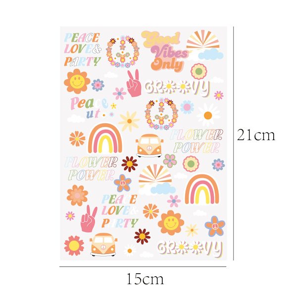 12 ark Hippie midlertidige tatoveringer Trendy Hippie blomst tatovering klistermærke ansigtstatovering