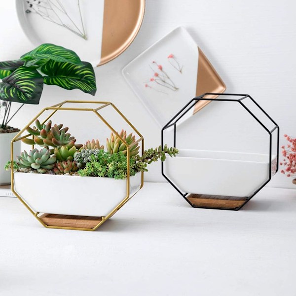 Blomkrukeöverdrag, Blomkruka, Väggblomkruka Geometrisk Sukkulent Väggdekor Hängande Keramisk Vas Skrivbordsvas Sukkulent Blomkruka (Guld)