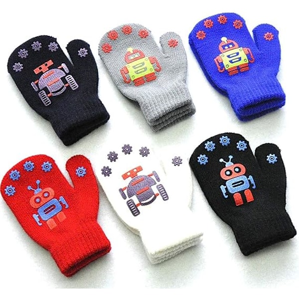 6 par vinterstrikkede varme robot søde handsker børn patchwork handsker handsker luffer småbørn