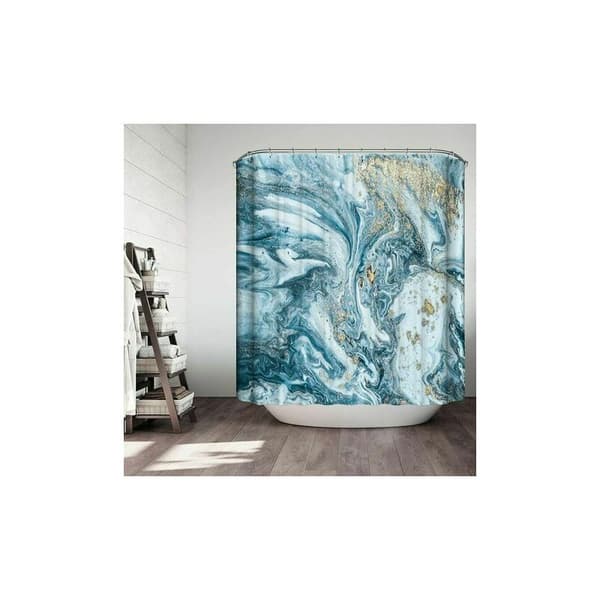 Marmor Duschdraperi, Blå Abstrakt Akvarell Spiral Textur Mi