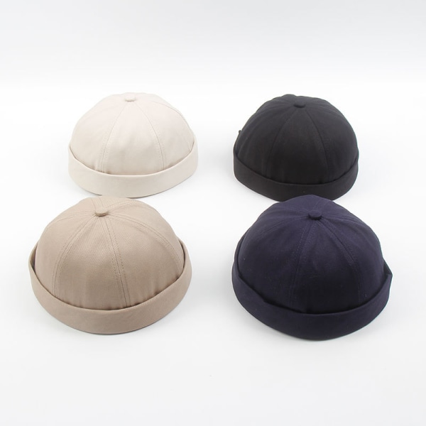 Män Retro Brimless Hat cap Sailor Cap Beanie Rolled Cuff,1pc-blac