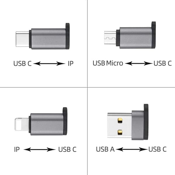 USB C til USB-adapter, USB-han til USB C-hun, USB C-hun til mikro-han, Type-C til IP-kompatibel, [4-pak], bærbar USB C-nøglering