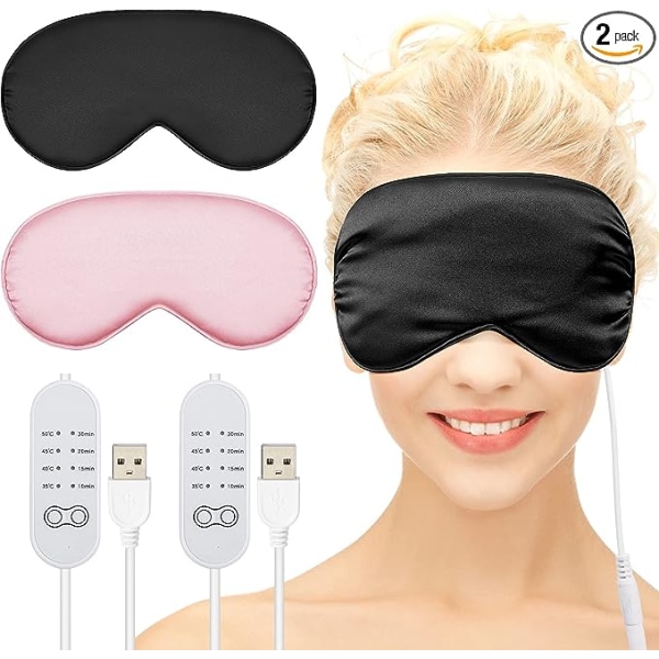 2 stk silkeoppvarmet øyemaske for tørre øyne USB Steam Warm Compres