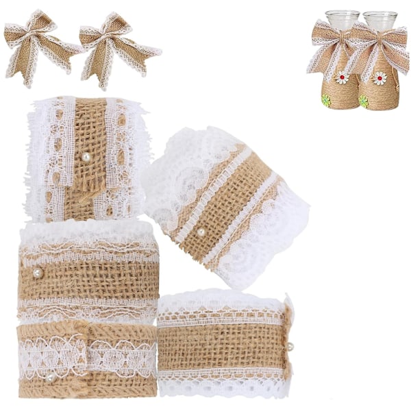 Rullar av Spets Juteribbon, Vit Burlap Ribbon, Rustik Dekoration - Jute Burlap Rulle, Perfekt för Hantverk, Bröllop, Presentinslagning