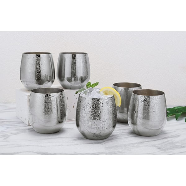 Sæt med 6 rustfri stål vin- og vandglas, sølvudgave, 500 ml, 10 x 7,6 cm, 10 x 7,6 cm
