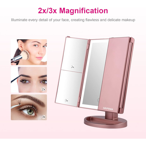 Lighted Makeup Mirror, 2X/3X Lighted Magnifying Mirror, Foldable Mirror, 1