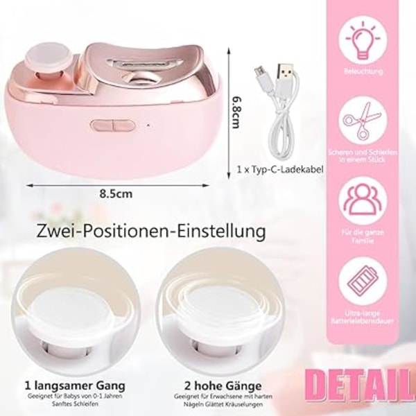 Automatisk Nagelklippare med Ljus, Elektrisk Automatisk Nagelsax, Elektrisk Nagelklippare för Barn, USB Elektrisk Nagelklippare, Elektrisk Nagelfil