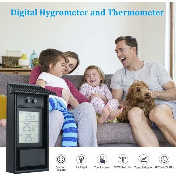Drivhus Termometer, Vandtæt Minimum Digital Drivhus Termometer Monitor 0,1°C Opløsning, Temperaturområde -20 til 50, Batterier Ikke Inkluderet, Melon Seed Puree, Sort
