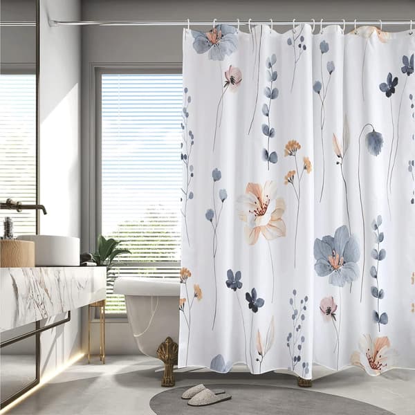 Decoreagy Akvarell Blomster Dusjforheng Sett, Blå Beige Blomster