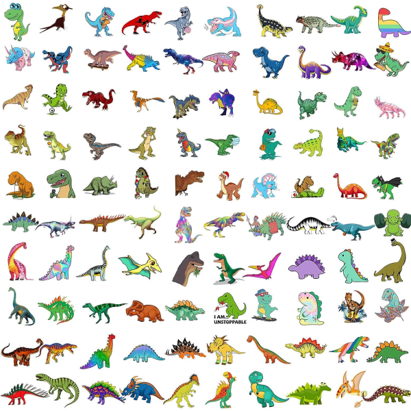 100 STK Dinosaur-klistremerker, søte vanntette tegneserieklistremerker for barn, for Station