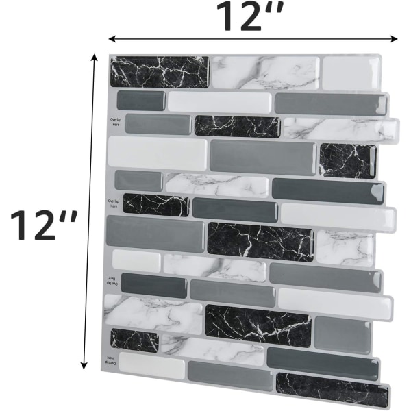 Skrælle- og klæb-vægfliser til køkkenbagplade, 12\"x12\", (10 fliser)